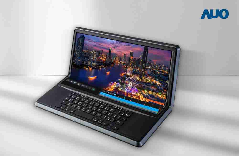 财神娱乐14.6吋Micro LED折迭显示屏幕，，，，搭配半径4mm的弯折绞炼，，以及高画素、、高亮度、、、、高对比度的显示技术特点，，即便在大视角下仍保有绝佳色相与亮度